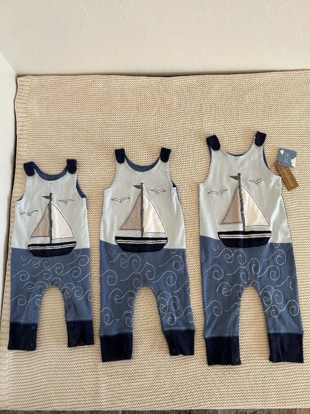 L'ovedBaby Organic Cotton Applique Harem Romper Bundle – Sailboat Theme